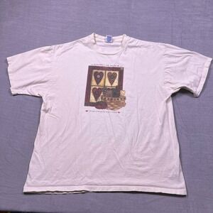 Vintage Debbie Mumm 1996 Heart Patchwork Graphic‎ T Shirt XL Cream 100% Cotton
